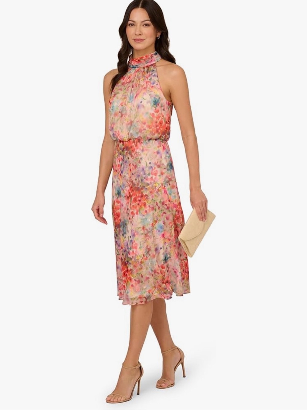 Adrianna Papell Pastel Multi-Color Halter Midi Dress